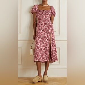 NWOT Reformation Teyana Floral-Print Crepe Midi Dress in Claret/Burgundy